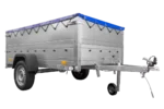 Anhänger mit faltbarer Deichsel GARDEN TRAILER 230 KIPP mit zusätzlichen Bordwänden, Stützrad und blauer Flachplane – Bild 4