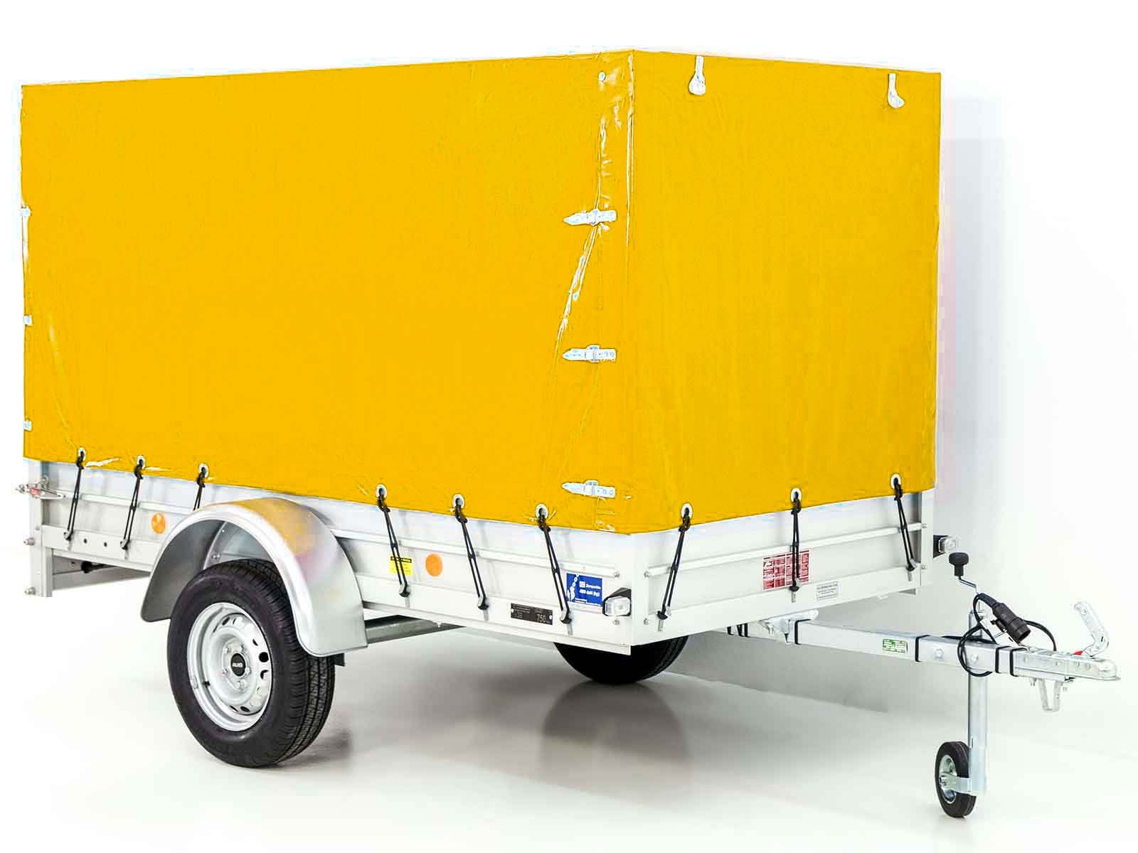 24mitpl-2.jpg Anhänger mit Plane 125x250cm 750kg | Typ U4 | Hochplane 140 cm Profi | Gelb-Neu – Bild 1