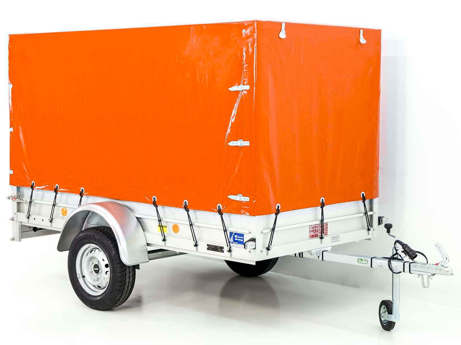 25mitplane-6.jpg Anhänger mit Plane 125x250cm 750kg | Typ U4 | Hochplane 140 cm Profi | Orange-Neu – Bild 1