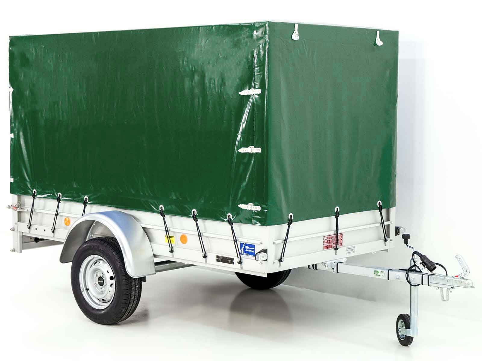 29mitplane-2.jpg Anhänger mit Plane 125x250cm 750kg | Typ U4 | Hochplane 140 cm Profi | Grün-Neu – Bild 1