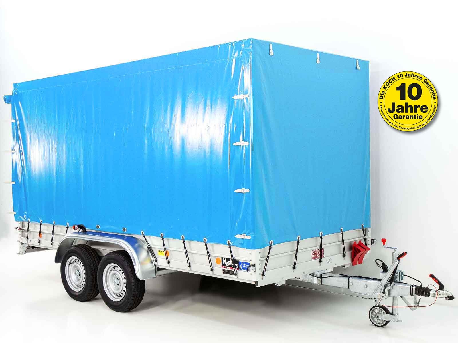 5mitplane-2.jpg Anhänger mit Plane 185x400cm 2600kg | Typ 10.26 | Hochplane 200cm – Hellblau-Neu – Bild 1