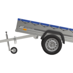 Garden Trailer 200 Kipp Einachsanhänger mit Stützrad und blauer Flachplane