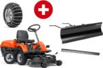Husqvarna Frontmäher R 112C mit Mähdeck Combi 85 – Winterpaket mit Schneeschild, Gummileiste und Schneeketten