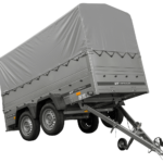 2-Achs Pkw-Anhänger UNITRAILER GARDEN TRAILER 264/2 KIPP mit Stützrad, Bordwandaufsatz, H-800 Rahmen und grauer Plane