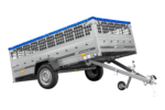 Anhänger 264×150 UNITRAILER GARDEN 265 KIPP mit Gitteraufsatz, Flachplanenträgern und blauer Plane