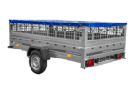Anhänger 264×150 UNITRAILER GARDEN 265 KIPP mit Gitteraufsatz, Flachplanenträgern und blauer Plane – Bild 6