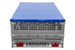Anhänger 264×150 UNITRAILER GARDEN 265 KIPP mit Gitteraufsatz, Flachplanenträgern und blauer Plane – Bild 7