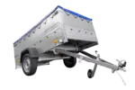 Anhänger mit faltbarer Deichsel Garden Trailer 230 KIPP mit zusätzlichen Bordwänden, Stützrad und blauer Flachplane-Neu
