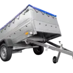 Anhänger mit faltbarer Deichsel Garden Trailer 230 KIPP mit zusätzlichen Bordwänden, Stützrad und blauer Flachplane-Neu