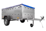 Anhänger mit faltbarer Deichsel Garden Trailer 230 KIPP mit zusätzlichen Bordwänden, Stützrad und blauer Flachplane-Neu – Bild 4