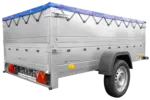 Anhänger mit faltbarer Deichsel Garden Trailer 230 KIPP mit zusätzlichen Bordwänden, Stützrad und blauer Flachplane-Neu – Bild 7