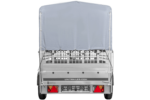 Autotransportanhänger auf Federn 264×125 UNITRAILER GARDEN 264/R KIPP mit Gitterwänden, H-800 Rahmen und grauer Plane – Bild 5