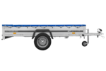 EINACHS-TIEFLADER GARDEN TRAILER 264 KIPP MIT STÜTZRAD, QUERSTREBEN UND BLAUER FLACHPLANE – Bild 5