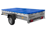 EINACHS-TIEFLADER GARDEN TRAILER 264 KIPP MIT STÜTZRAD, QUERSTREBEN UND BLAUER FLACHPLANE – Bild 6