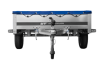 EINACHS-TIEFLADER GARDEN TRAILER 264 KIPP MIT STÜTZRAD, QUERSTREBEN UND BLAUER FLACHPLANE – Bild 7