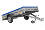 Einachsanhänger 264×150 UNITRAILER GARDEN 265 KIPP mit einem Flachplanenträger und blauer Plane