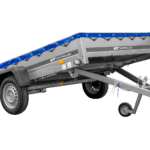 Einachsanhänger 264×150 UNITRAILER GARDEN 265 KIPP mit einem Flachplanenträger und blauer Plane
