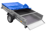 Einachsanhänger 264×150 UNITRAILER GARDEN 265 KIPP mit einem Flachplanenträger und blauer Plane – Bild 7