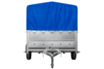 Einachsanhänger 264×150 UNITRAILER GARDEN 265 KIPP mit zusätzlichen Bordwänden, H-800-Hochspriegel und blauer Plane – Bild 2