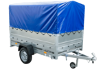 Einachsanhänger auf Federn 230×125 UNITRAILER GARDEN 230/R KIPP mit BIS-Seiten, H-800-Rahmen und blauer Plane