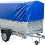 Einachsanhänger auf Federn 230×125 UNITRAILER GARDEN 230/R KIPP mit BIS-Seiten, H-800-Rahmen und blauer Plane