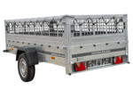 Einachsiger Anhänger auf Blattfedern 264×125 UNITRAILER GARDEN 264/R KIPP mit Gitterseitenwänden, H-0-Rahmen und grauer Plane – Bild 5