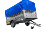 PKW-Anhänger 264×150 UNITRAILER GARDEN 265 KIPP mit Gitteraufsatz, Hochspriegel H-800 und blauer Plane