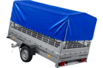 PKW-Anhänger 264×150 UNITRAILER GARDEN 265 KIPP mit Gitteraufsatz, Hochspriegel H-800 und blauer Plane – Bild 3