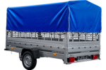 PKW-Anhänger 264×150 UNITRAILER GARDEN 265 KIPP mit Gitteraufsatz, Hochspriegel H-800 und blauer Plane – Bild 4