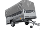 PKW-Anhänger 264×150 UNITRAILER GARDEN 265 KIPP mit Gitteraufsatz, Hochspriegel H-800 und grauer Plane