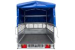 PKW-Anhänger auf Federn 230×125 UNITRAILER GARDEN 230/R KIPP mit Gitterwänden, H-800-Rahmen und blauer Plane – Bild 5