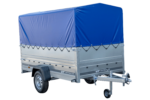PKW-Anhänger auf Federn 264×125 UNITRAILER GARDEN 264/R KIPP mit BIS-Seiten, H-800-Rahmen und blauer Plane