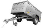 Pkw Anhänger kippbar 750 kg GARDEN TRAILER 201 KIPP mit zusätzlichen Bordwänden, Stützrad und grauer Flachplane