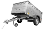 Pkw Anhänger kippbar 750 kg Garden Trailer 201 KIPP mit zusätzlichen Bordwänden, Stützrad und grauer Flachplane-Neu