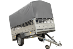 Planenanhänger 230×125 Garden Trailer 230 KIPP mit Laubgitteraufsatz, grauer Hochplane, Hochspriegel und Stützrad