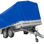 Zweiachsanhänger 264×150 UNITRAILER GARDEN 265/2 KIPP mit Rahmen H-1100 und blauer Plane